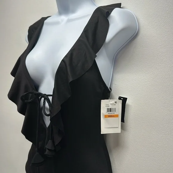 Becca Socialite Swimsuit One Piece V-Neck Ruffled Plunging Black New Size Small - Picture 5 of 12